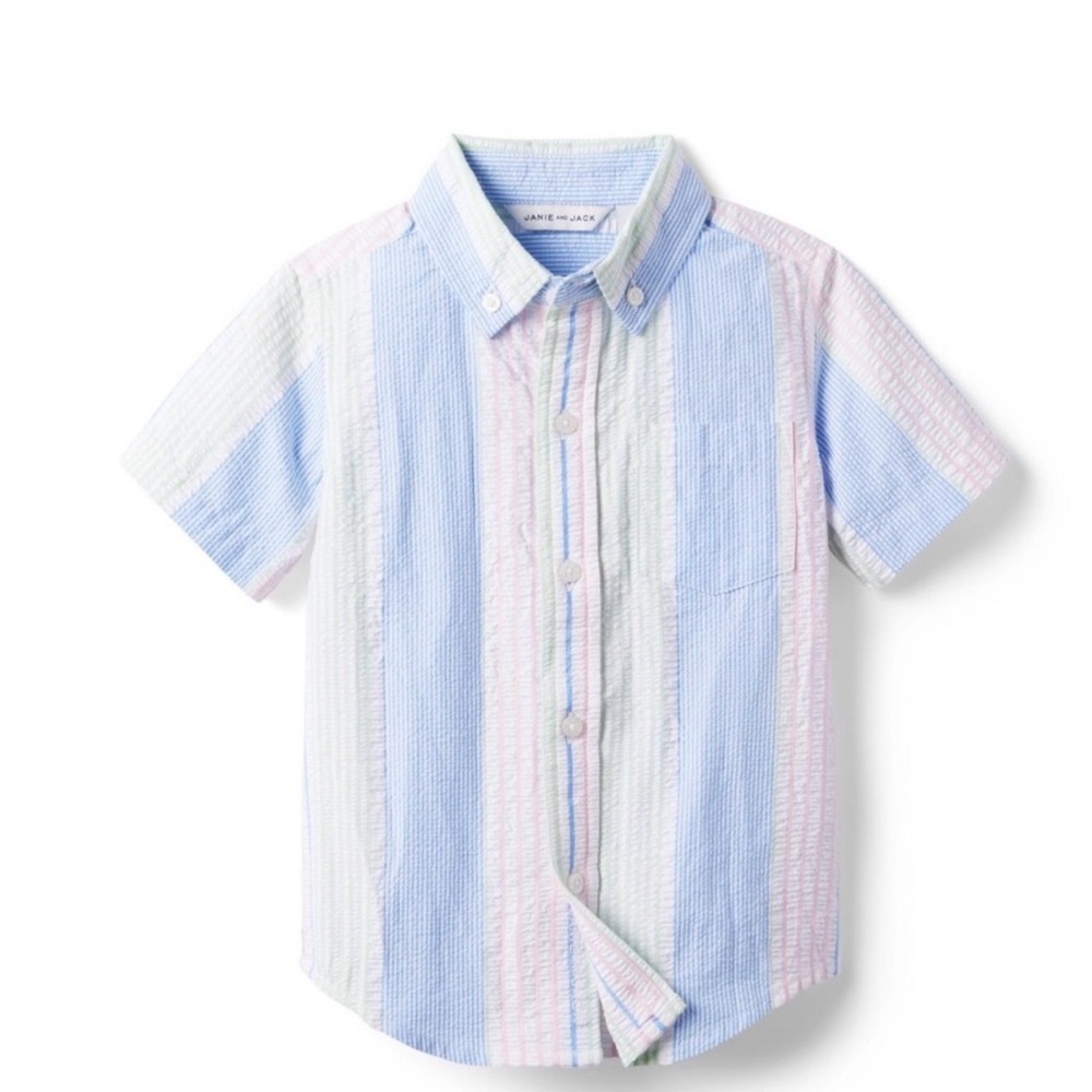 Janie and Jack Seersucker Multicolor Striped Button Down Shirt